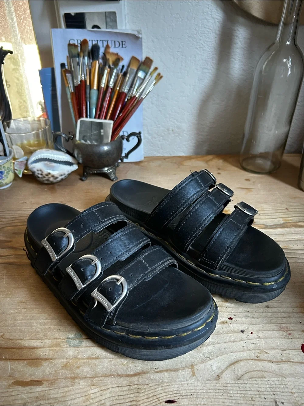 Dr. Martens Black Triple-Buckle Platform Sandals